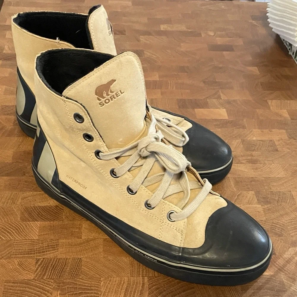 Sorel Cheyanne Metro Hi Lace Up Leather Boots Tan Beige Waterproof Men's Size 14